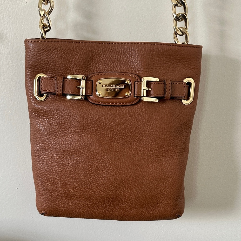 Michael Kors Chestnut Brown Pebbled Leather Chain-Strap Shoulder Bag
